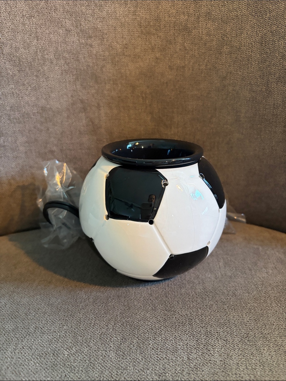 PartyLite Soccer Ball Ceramic Wax Warmer. NEW; UNUSED